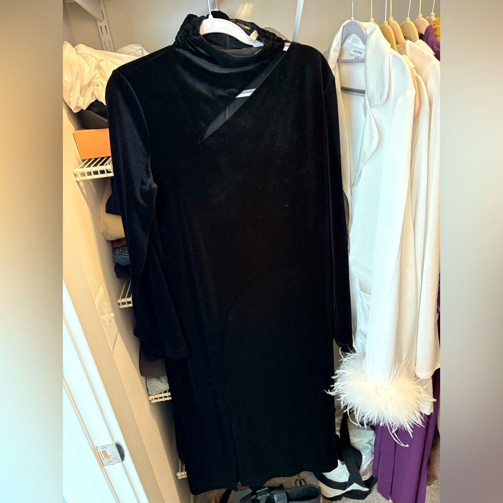 Elie Tahari Black Velvet Midi Dress With Slit